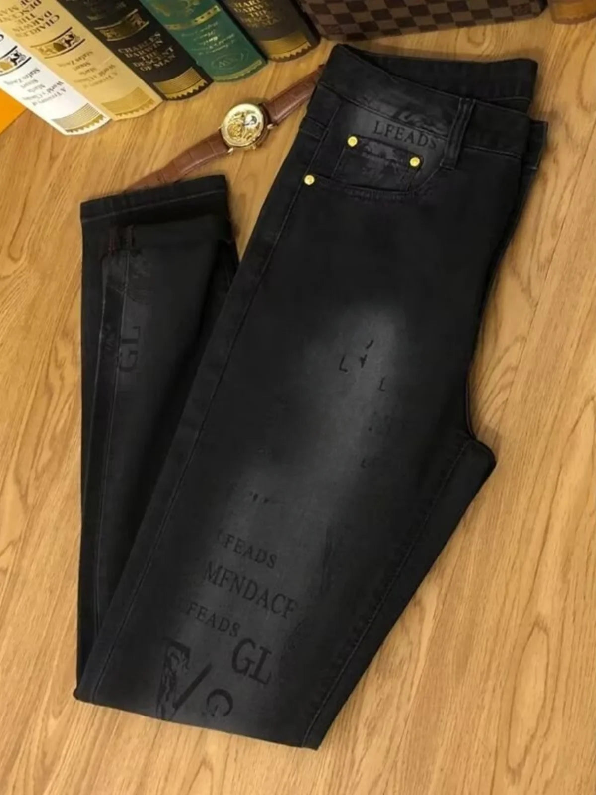 High-End European Men’s Slim Fit Jeans – Korean Style Casual Elastic Printed Long Pants, Youth Fashion Trend