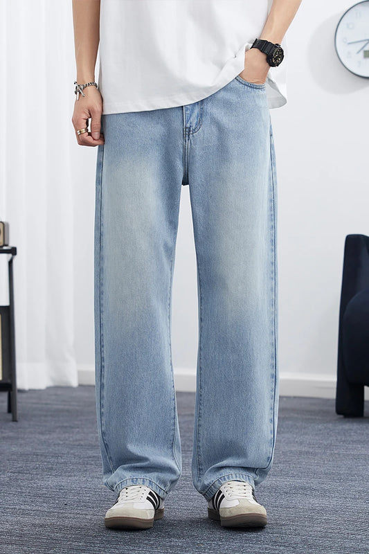 2025 Spring/Summer Men’s Korean-Style Straight Leg Lyocell Jeans – Fashionable, Loose, Lightweight Washed Retro Pants