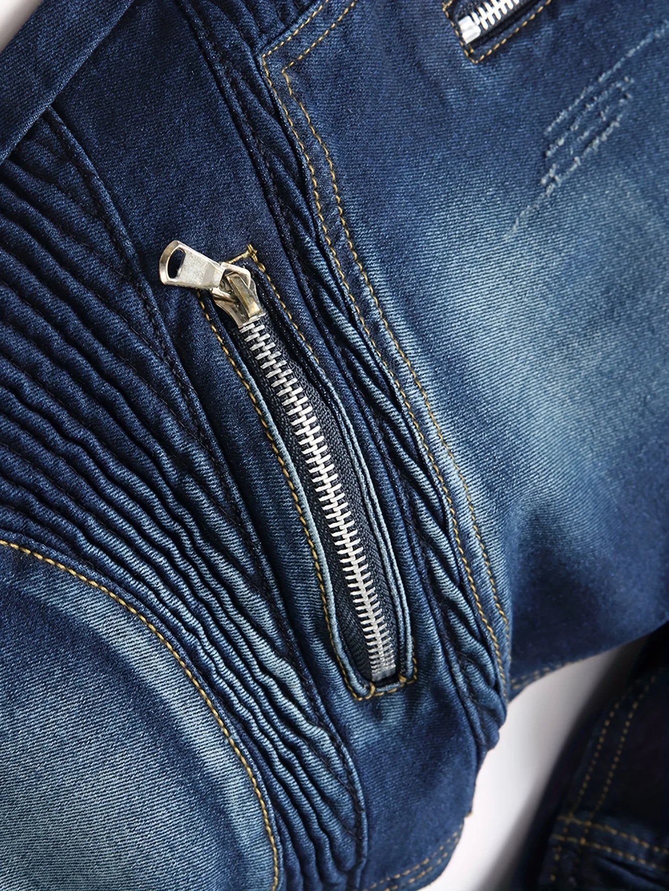 Men’s Ribbed Jeans – Elastic Straight Leg Denim with Washed Distressed Bicycle Style