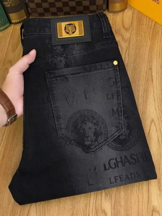 High-End European Men’s Slim Fit Jeans – Korean Style Casual Elastic Printed Long Pants, Youth Fashion Trend