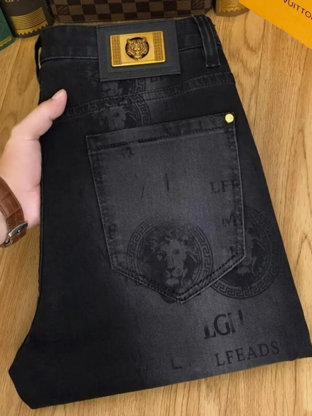 High-End European Men’s Slim Fit Jeans – Korean Style Casual Elastic Printed Long Pants, Youth Fashion Trend